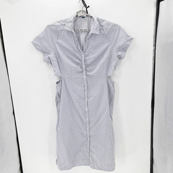 Old Navy Striped Cutout Midi Shirt Dress blue white size 3X cotton side slits - Picture 1 of 10